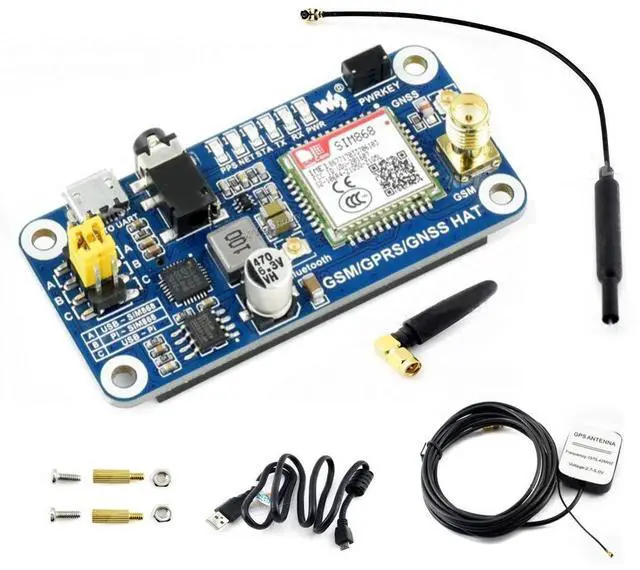 Main image of for Raspberry Pi GSM/GPRS/GNSS Bluetooth HAT Module SMS GPS UART Based on SIM868 for Raspberry Pi 4B/3B/3B+/2B/Zero/Zero W Support Phone Call Speaker Global Position Transfer Data @