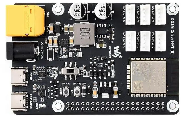 Main image of Direct Drive Servo Motor Driver Board (B) Suitable for Raspberry Pi 5 /4B, 2.4G WiFi Support, for DDSM400 Hub Motor, ESP Now Support, via ESP32 UART or Type-C USB Port @(DDSM Driver HAT (B))