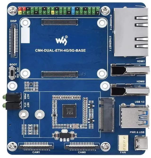 Main image of Dual Gigabit Ethernet 5G 4G Base Board Designed for Raspberry Pi Compute Module 4 Providing Interfaces Including: ETH/CSI/DSI/RTC/HDMI/SD/USB/M.2 B Key @(CM4-DUAL-ETH-4G/5G-BASE)