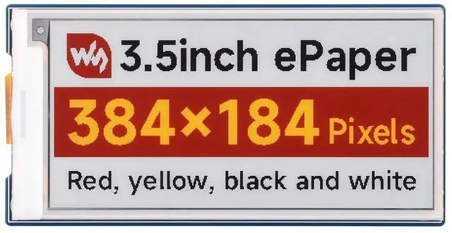 Main image of 3.5inch E-Paper Display (G) for Raspberry Pi 5/4B/3B/CM3/3+/4, E-Ink Display, 384 × 184 Pixels, Red/Yellow/Black/White, SPI Interface @(3.5inch e-Paper Module (G))