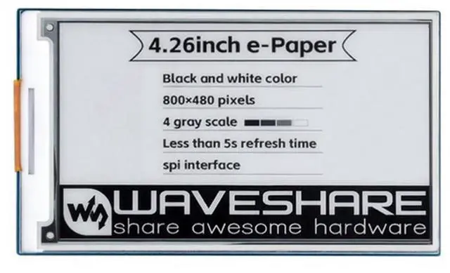 Main image of 4.26inch e-Paper Display HAT for Raspberry Pi Series Boards, Resolution 800x480, Black/White, SPI Interface @(4.26inch e-Paper HAT)