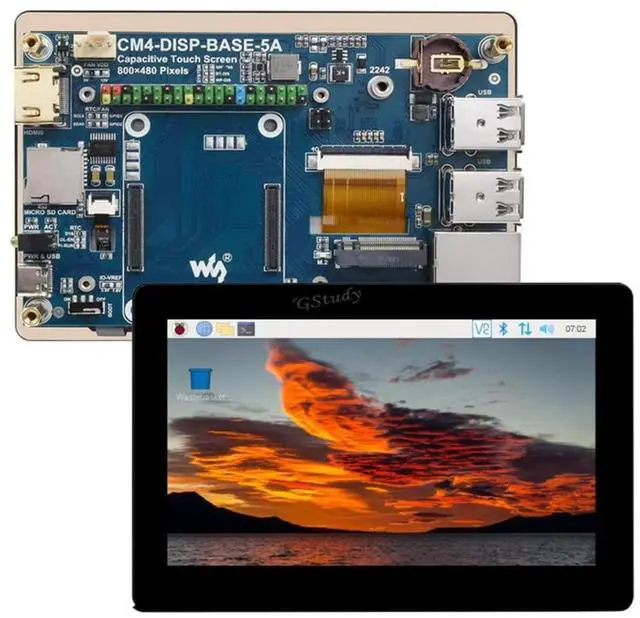 Main image of for Raspberry Pi 5inch Compute Module 4 Capacitive Touch Screen Expansion 800×480 Pixels Display Supports 4K 30fps Output via HDMI Port, PoE Header, Gigabit Ethernet @(CM4-DISP-BASE-5A)