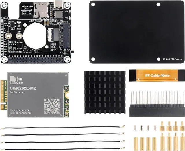 Main image of PCIe to 5G/4G/3G HAT Designed for Raspberry Pi 5 Compatible with 3042/3052 Packages SIMCom/Quectel 5G Modules, Options for 5G Module @(SIM8262E-M2)
