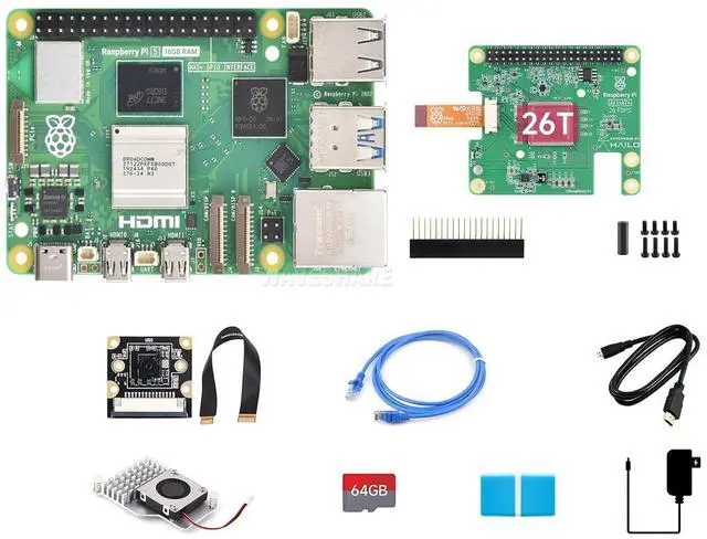 Main image of PI5-16GB Kit for Raspberry Pi 5 16GB, with RPi AI HAT+ 26T and PI5-IMX219-77 Camera @(PI5-16GB AI Kit D)