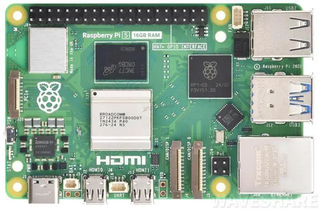Main image of RPi5 for Raspberry Pi 5 16GB, BCM2712 Processor, 2.4GHz Quad-core 64-bit Arm Cortex-A76 CPU, Built Using RP1 I/O Controller Designed by Pi @(Pi 5-16GB)