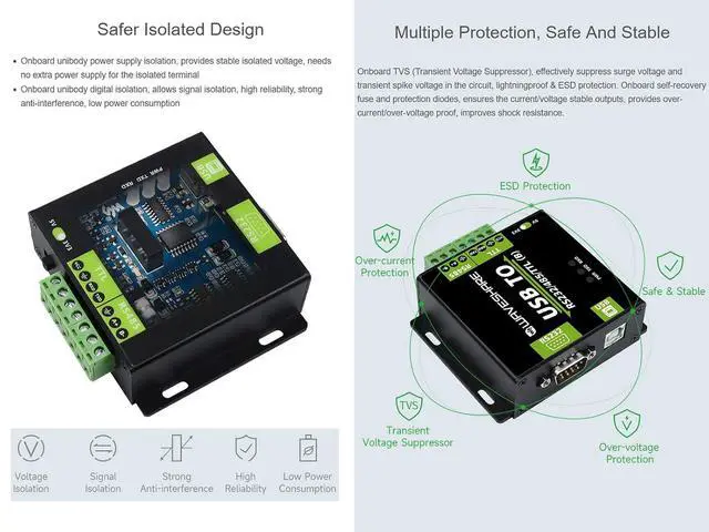 Alt view image 5 of 7 - USB to RS485/RS232/TTL Converter Industrial Digital Isolated Converter with CH343G Inside, Multi-Protocol & Multi-Type Conversion, Support Windows 11/10/8.1/8/7 Linux Android Mac etc.