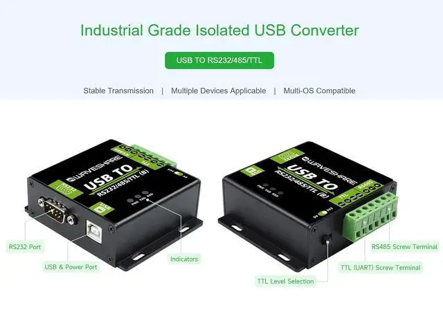 Alt view image 3 of 7 - USB to RS485/RS232/TTL Converter Industrial Digital Isolated Converter with CH343G Inside, Multi-Protocol & Multi-Type Conversion, Support Windows 11/10/8.1/8/7 Linux Android Mac etc.