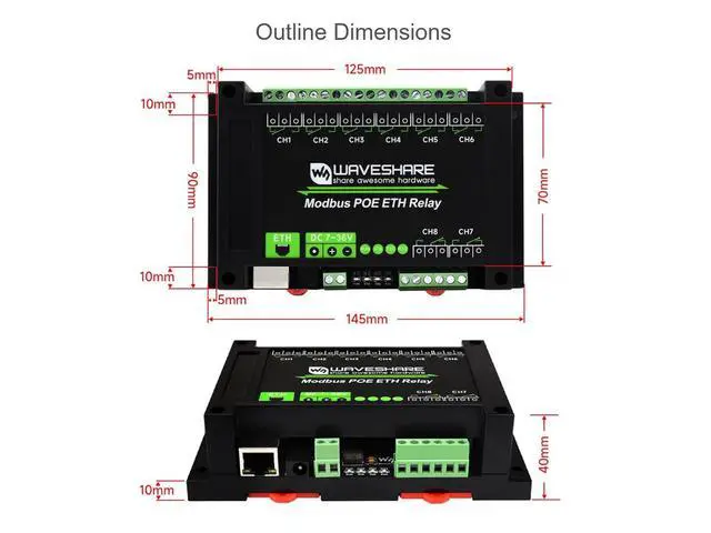 Alt view image 7 of 7 - Modbus POE ETH Relay 8-CH Ethernet Relay Module Supports Sending Modbus RTU/Modbus TCP Protocol Commands via Ethernet Port to Control Relay and Various Devices