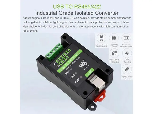 Alt view image 2 of 7 - USB to RS485/422 Converter Onboard FT232RL and SP485EEN Chip, Galvanic Isolated Converter with Multiple Protection, Support Win11/10/8.1/8/7/XP, Mac, Linux, Android, Wince, etc