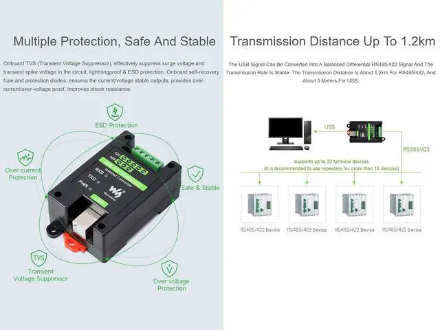 Alt view image 4 of 7 - USB to RS485/422 Converter Onboard FT232RL and SP485EEN Chip, Galvanic Isolated Converter with Multiple Protection, Support Win11/10/8.1/8/7/XP, Mac, Linux, Android, Wince, etc