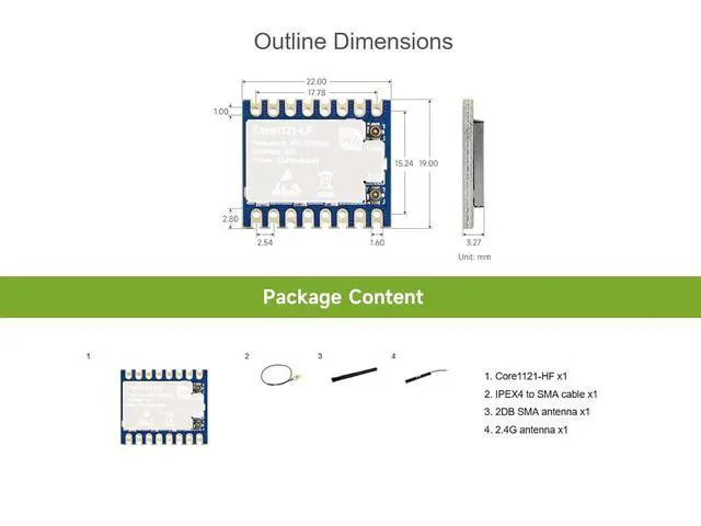 Alt view image 7 of 7 - Core1121 HF Dual-Band LoRa Module Based on LR1121 Low-Power LoRa Transceiver, LR1121 LoRa Core Module Support Sub-GHz (150MHz ~ 960MHz), S-Band (1.9GHz ~ 2.1GHz), and 2.4GHz ISM Frequency Bands
