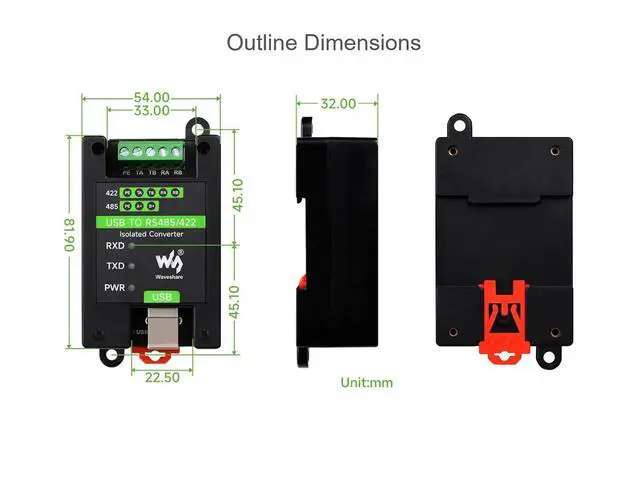 Alt view image 7 of 7 - USB to RS485/422 Converter Onboard FT232RL and SP485EEN Chip, Galvanic Isolated Converter with Multiple Protection, Support Win11/10/8.1/8/7/XP, Mac, Linux, Android, Wince, etc