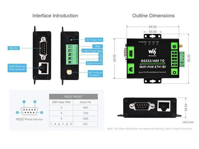 Alt view image 7 of 7 - RS232/485 to WiFi Ethernet Serial Server Converter, Modbus Gateway, MQTT Gateway, Support Serial to WIFI, Serial to Ethernet, Ethernet to WIFI, Serial to HTTPD Client etc. DC 6~36V Power Supply