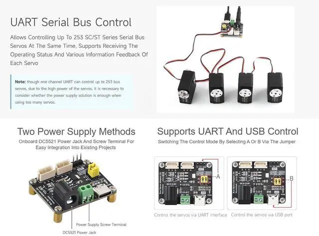 Alt view image 4 of 7 - ST/SC Serial Bus Servo Driver Board - Supports UART & USB Control, Powers & Controls Up to 253 Servos, 42mm x 33mm
