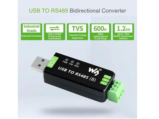 Alt view image 3 of 7 - Industrial USB to RS485 Converter Adapter with Original CH343G and SP485EEN, Built-in Lightningproof Tube, Resettable Fuse, ESD and TVS Protection Circuits, up to 1.2km RS485 Transmission Distance