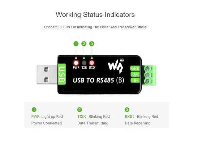Alt view image 6 of 7 - Industrial USB to RS485 Converter Adapter with Original CH343G and SP485EEN, Built-in Lightningproof Tube, Resettable Fuse, ESD and TVS Protection Circuits, up to 1.2km RS485 Transmission Distance