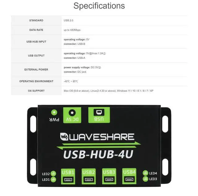 Alt view image 6 of 7 - USB 2.0 HUB 4 Port, Onboard Industrial Grade HUB Chip, up to 480Mbps Data Rate, with ESD Protection and Multiple Protection Circuits, Multiple OS Support, Plug & Play