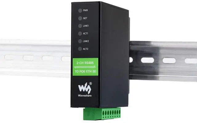Main image of 2-Ch RS485 to POE Ethernet Converter Industrial Isolated Serial Server, 2-Ch RS485 Independent Operation, Dual POE ETH Ports, Modbus Gateway MQTT Gateway JSON Support, Rail-Mount Metal Case