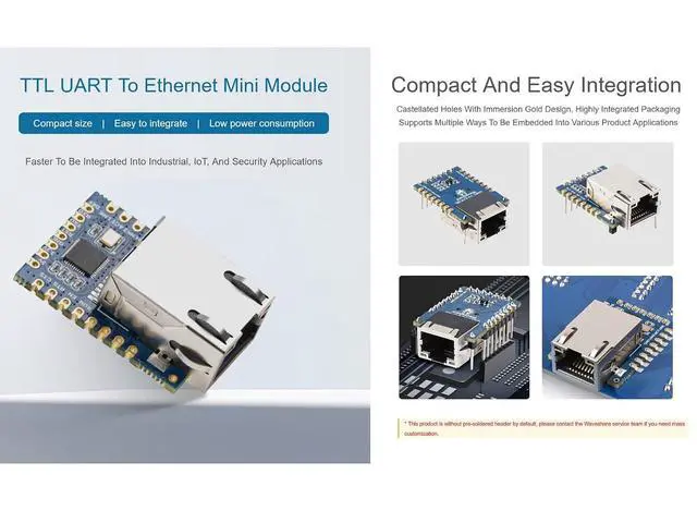 Alt view image 3 of 7 - TTL UART to Ethernet Serial Converter Module Support TCP Server/TCP Client/UDP Multicast/UDP Mode, Modbus Gateway, NTP Protocol etc. Tiny Size, Easy to Integrate