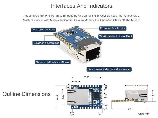 Alt view image 7 of 7 - TTL UART to Ethernet Serial Converter Module Support TCP Server/TCP Client/UDP Multicast/UDP Mode, Modbus Gateway, NTP Protocol etc. Tiny Size, Easy to Integrate