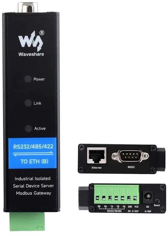 Main image of RS232/485/422 to RJ45 Ethernet Converter Industrial Isolated RS232/485/422 Serial Server, TCP/IP to Serial Modbus Gateway MQTT Gateway Multi Functions, Rail-Mount Support