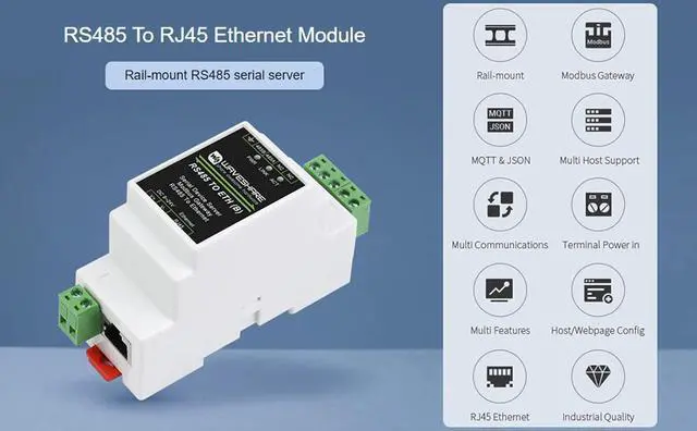 Alt view image 2 of 7 - RS485 to Ethernet Converter Industrial Serial Device Server TCP/IP to Serial Module Support Modbus Gateway, MQTT/JSON to Modbus, and TCP Server/TCP Client/UDP Mode/UDP Multicast