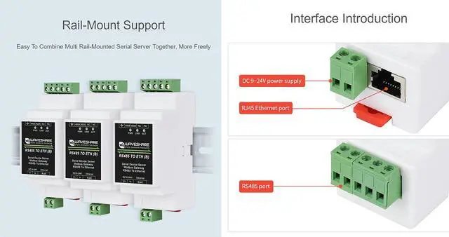 Alt view image 7 of 7 - RS485 to Ethernet Converter Industrial Serial Device Server TCP/IP to Serial Module Support Modbus Gateway, MQTT/JSON to Modbus, and TCP Server/TCP Client/UDP Mode/UDP Multicast