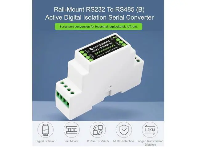 Alt view image 2 of 7 - RS232 to RS485 Converter Active Digital Isolation Serial Converter Rail-Mount Serial Server with Multi-Isolation Protection, up to 1.2km Transmission Distance, Safe and Stable