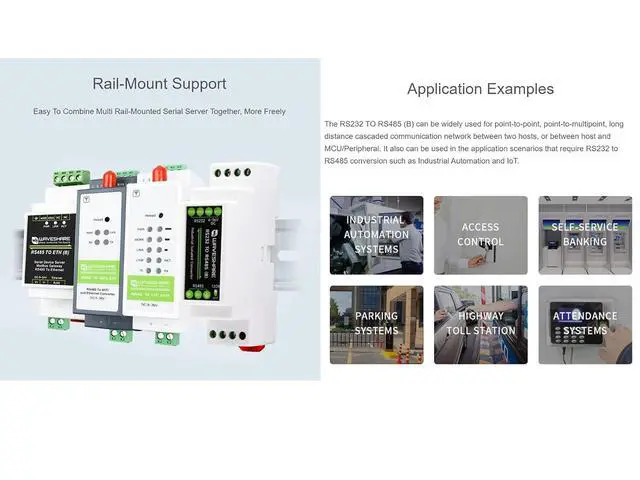 Alt view image 6 of 7 - RS232 to RS485 Converter Active Digital Isolation Serial Converter Rail-Mount Serial Server with Multi-Isolation Protection, up to 1.2km Transmission Distance, Safe and Stable