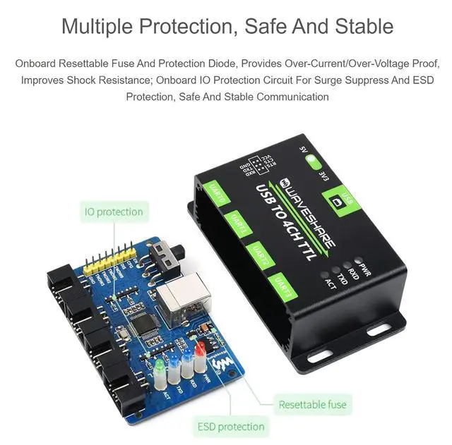 Alt view image 4 of 7 - Industrial USB to 4CH TTL UART Converter Serial Adapter with Multi Protection Circuits Compatible with Multiple Systems Like Win7/8/8.1/10/11, Mac, Linux, Android etc.