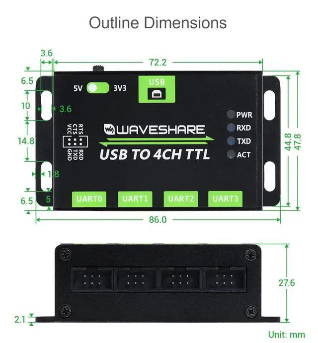 Alt view image 7 of 7 - Industrial USB to 4CH TTL UART Converter Serial Adapter with Multi Protection Circuits Compatible with Multiple Systems Like Win7/8/8.1/10/11, Mac, Linux, Android etc.