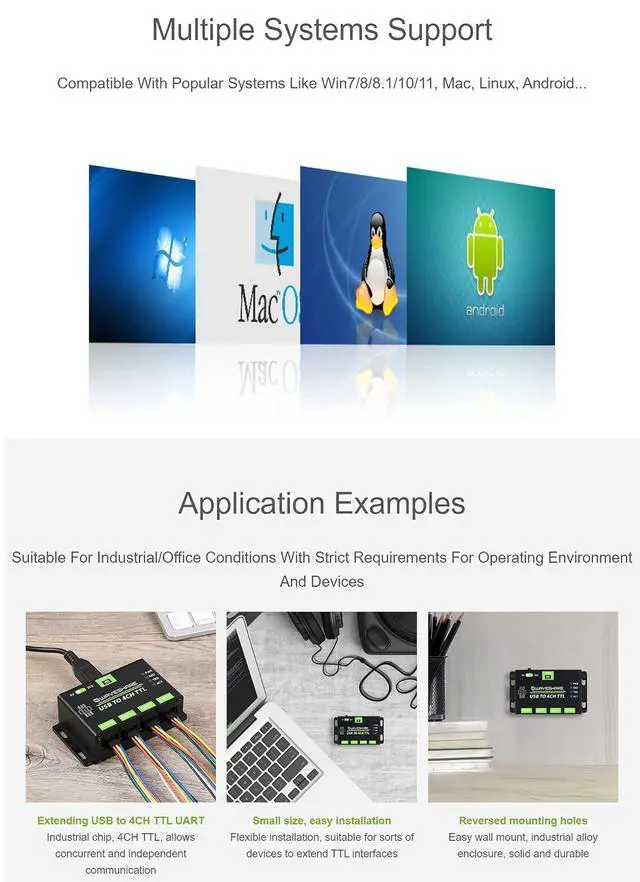 Alt view image 5 of 7 - Industrial USB to 4CH TTL UART Converter Serial Adapter with Multi Protection Circuits Compatible with Multiple Systems Like Win7/8/8.1/10/11, Mac, Linux, Android etc.