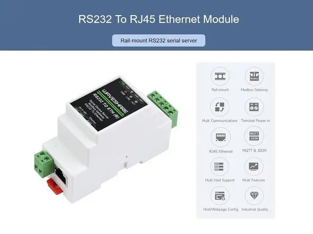 Alt view image 2 of 7 - RS232 to RJ45 Ethernet Converter Module, Industrial RS232 Serial Server, TCP/IP to Serial, Modbus Gateway, Bi-Directional Transparent Data Transmission Between RS232 and Ethernet