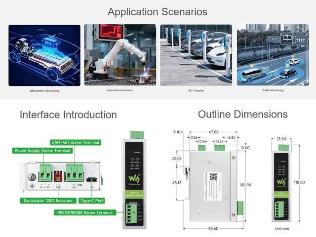 Alt view image 7 of 7 - CAN FD to RS232/RS485 Bidirectional Converter, 5Kbps~1Mbps CAN FD Arbitration Domain Baud Rate, 100Kbps~5Mbps CAN FD Data Domain Baud Rate, Compatible with CAN FD and CAN 2.0A/2.0B Protocols