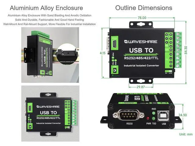 Alt view image 7 of 7 - USB to RS232/485/422/TTL Converter Adopt Original FT232RNL Chip, Industrial Isolated USB Converter with Multiple Protection, Support Multi Communication Interface Conversion and Multi System