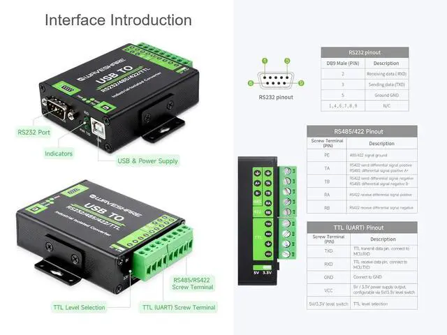 Alt view image 6 of 7 - USB to RS232/485/422/TTL Converter Adopt Original FT232RNL Chip, Industrial Isolated USB Converter with Multiple Protection, Support Multi Communication Interface Conversion and Multi System