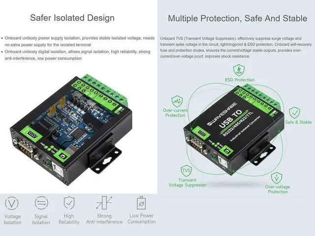 Alt view image 5 of 7 - USB to RS232/485/422/TTL Converter Adopt Original FT232RNL Chip, Industrial Isolated USB Converter with Multiple Protection, Support Multi Communication Interface Conversion and Multi System