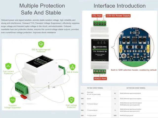 Alt view image 4 of 7 - TTL to RS422 Serial Converter, Galvanic Isolated, Compatible with TTL/RS422 Standard, Supports Full Duplex Communication, 106.0 58.6 36.0mm