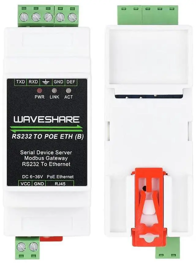 Main image of RS232 to POE Ethernet Converter Module, Industrial Rail-Mount RS232 Serial Server, TCP/IP to Serial, Modbus Gateway, Bi-Directional Transparent Data Transmission Between RS232 and Ethernet