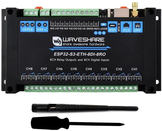 Main image of Industrial 8-Ch ESP32-S3 WiFi Relay Module, Onboard RS485, Digital Input, Relay, Ethernet Port and Multiple Isolation Protection Circuits, Supports RS485 and Bluetooth/WiFi Remote Control