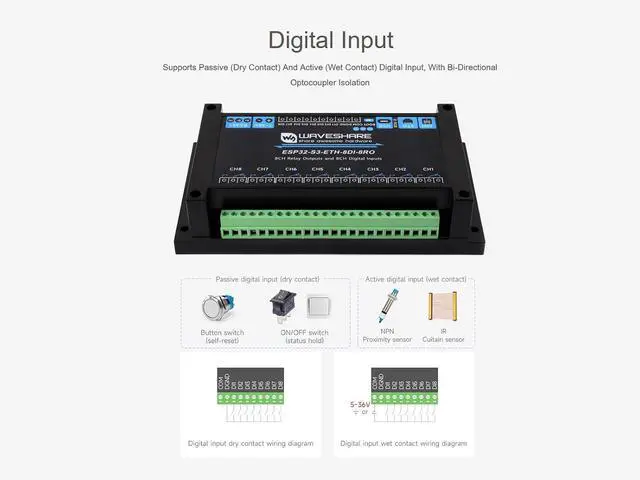 Alt view image 6 of 7 - Industrial 8-Ch ESP32-S3 WiFi Relay Module, Onboard RS485, Digital Input, Relay, Ethernet Port and Multiple Isolation Protection Circuits, Supports RS485 and Bluetooth/WiFi Remote Control
