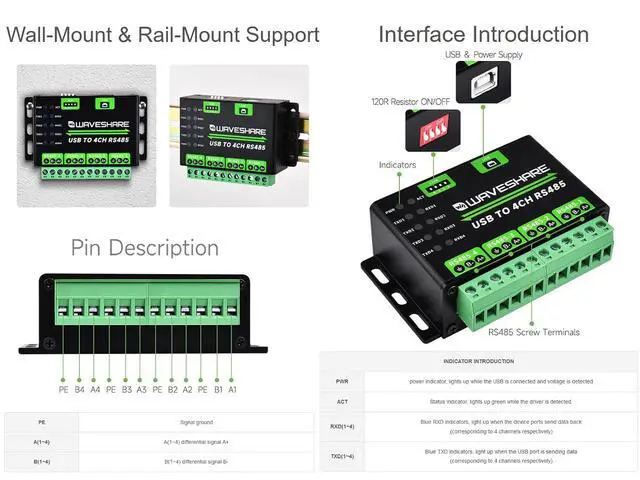 Alt view image 5 of 7 - USB to RS485 Converter Communication Module Extending USB to 4CH RS485, Transmission Distance up to 1.2km, Multi Protection Circuits, Support Win11/10/8.1/8/7 Mac Linux Android etc.