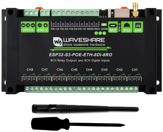 Main image of Industrial 8-Channel ESP32-S3 WiFi Relay Module with RS485, PoE & Bluetooth Control