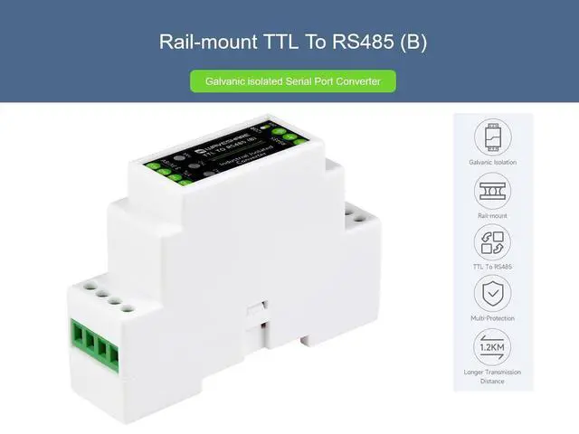 Alt view image 3 of 7 - TTL to RS485 Serial Converter Galvanic Isolated TTL to RS485 Serial Server, 600W Lightningproof & Anti-Surge, Multi-Isolation Protection, Rail-Mount Support