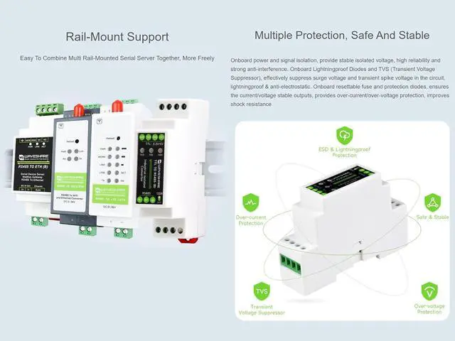 Alt view image 6 of 7 - TTL to RS485 Serial Converter Galvanic Isolated TTL to RS485 Serial Server, 600W Lightningproof & Anti-Surge, Multi-Isolation Protection, Rail-Mount Support