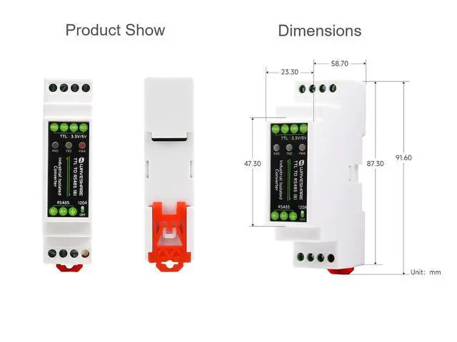 Alt view image 7 of 7 - TTL to RS485 Serial Converter Galvanic Isolated TTL to RS485 Serial Server, 600W Lightningproof & Anti-Surge, Multi-Isolation Protection, Rail-Mount Support