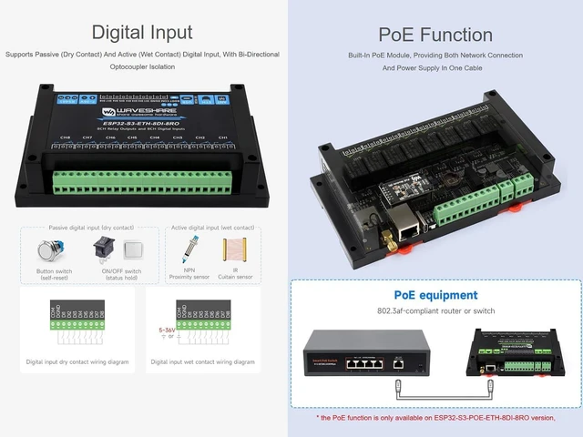 Alt view image 6 of 7 - Industrial 8-Channel ESP32-S3 WiFi Relay Module with RS485, PoE & Bluetooth Control