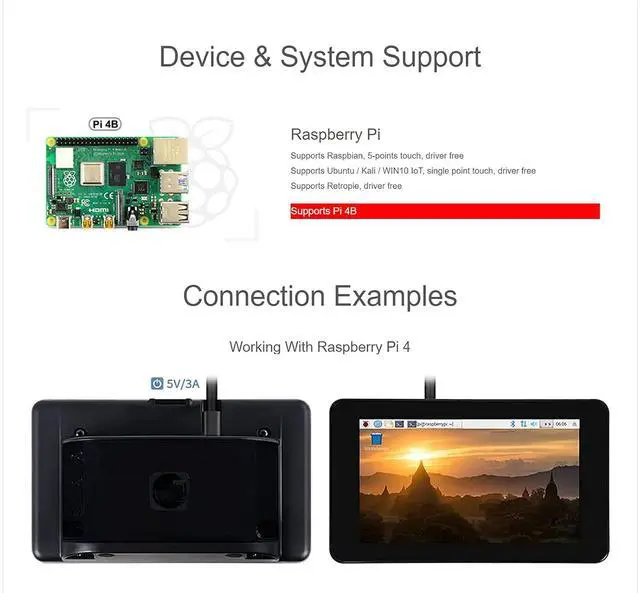 Alt view image 5 of 7 - 7 Inch DSI LCD Screen with Case for Raspberry Pi 4B, 800×480 Capacitive Touch Screen Monitor Support Raspbian/Ubuntu/Kali/Win 10 IoT