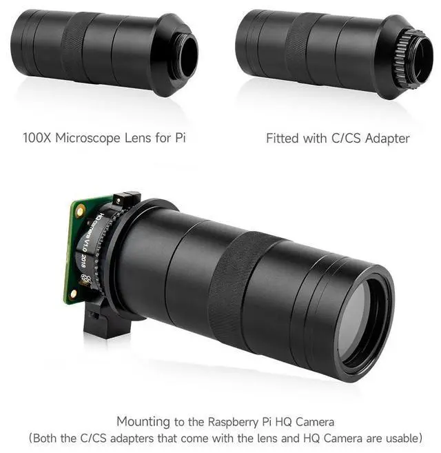 Alt view image 7 of 7 - 100X Microscope Lens for Raspberry Pi, C/CS-Mount, 0.12X ~ 1.8X Optical Magnification, Compatible with Raspberry Pi HQ Camera