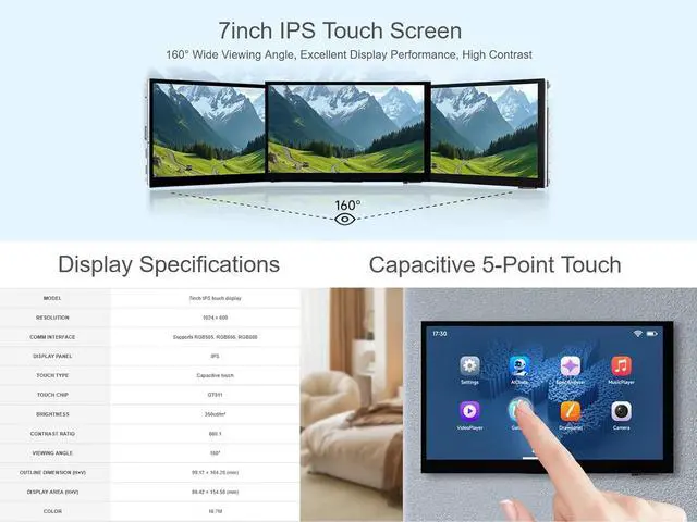 Alt view image 3 of 7 - ESP32-P4-WIFI6 7inch Touch Display Dev Board, Based on ESP32-P4 and ESP32-C6 Chip, with 7" IPS 5-Point Touch Screen 1024×600, Onboard RS485/CAN/I2C/UART Headers, Supports AI Speech Interaction